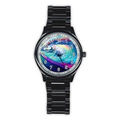 Waves Ocean Sea Tsunami Nautical Nature Water Stainless Steel Round Watch by uniart180623