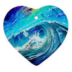 Tsunami Waves Ocean Sea Nautical Nature Water Painting Ornament (heart) by uniart180623