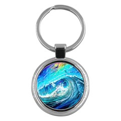 Tsunami Waves Ocean Sea Nautical Nature Water Painting Key Chain (round) by uniart180623