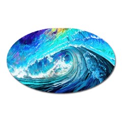 Tsunami Waves Ocean Sea Nautical Nature Water Painting Oval Magnet by uniart180623