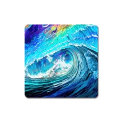 Tsunami Waves Ocean Sea Nautical Nature Water Painting Square Magnet by uniart180623