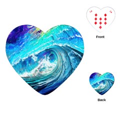 Tsunami Waves Ocean Sea Nautical Nature Water Painting Playing Cards Single Design (heart)