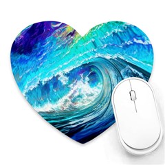 Tsunami Waves Ocean Sea Nautical Nature Water Painting Heart Mousepad by uniart180623