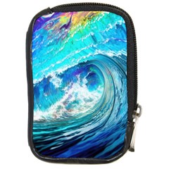 Tsunami Waves Ocean Sea Nautical Nature Water Painting Compact Camera Leather Case by uniart180623