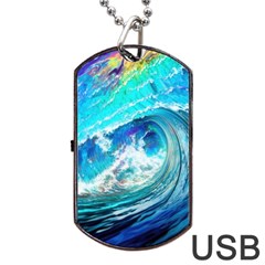 Tsunami Waves Ocean Sea Nautical Nature Water Painting Dog Tag Usb Flash (two Sides) by uniart180623