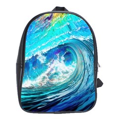 Tsunami Waves Ocean Sea Nautical Nature Water Painting School Bag (xl) by uniart180623