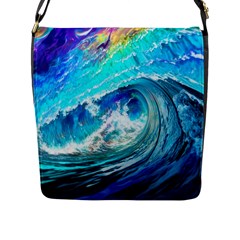 Tsunami Waves Ocean Sea Nautical Nature Water Painting Flap Closure Messenger Bag (l) by uniart180623