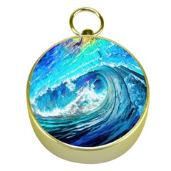 Tsunami Waves Ocean Sea Nautical Nature Water Painting Gold Compasses by uniart180623