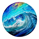 Tsunami Waves Ocean Sea Nautical Nature Water Painting Round Glass Fridge Magnet (4 pack) Front