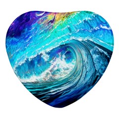 Tsunami Waves Ocean Sea Nautical Nature Water Painting Heart Glass Fridge Magnet (4 Pack) by uniart180623