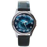 Tsunami Waves Ocean Sea Water Rough Seas Round Metal Watch Front