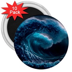 Tsunami Waves Ocean Sea Water Rough Seas 3  Magnets (10 Pack)  by uniart180623