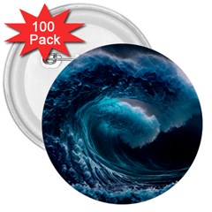 Tsunami Waves Ocean Sea Water Rough Seas 3  Buttons (100 Pack)  by uniart180623