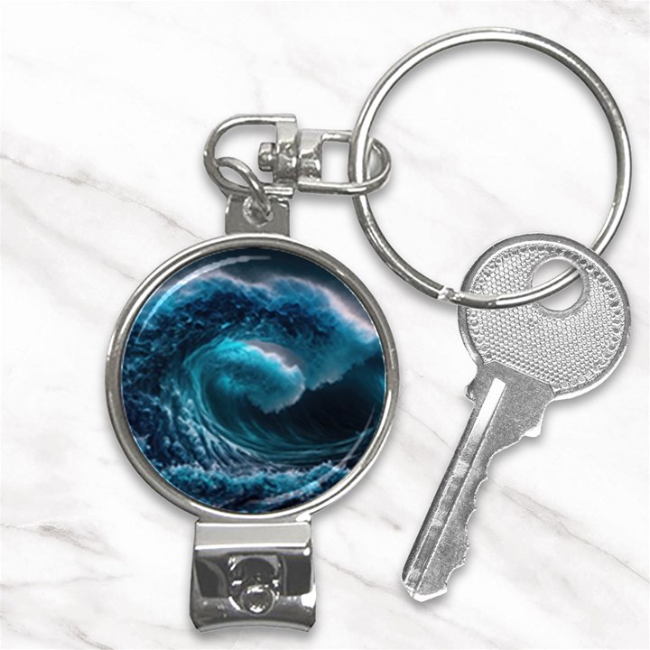 Tsunami Waves Ocean Sea Water Rough Seas Nail Clippers Key Chain