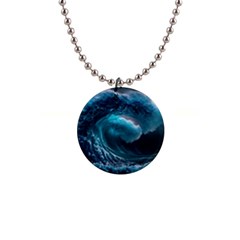 Tsunami Waves Ocean Sea Water Rough Seas 1  Button Necklace by uniart180623