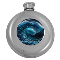 Tsunami Waves Ocean Sea Water Rough Seas Round Hip Flask (5 Oz) by uniart180623