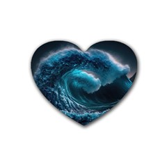 Tsunami Waves Ocean Sea Water Rough Seas Rubber Coaster (heart) by uniart180623