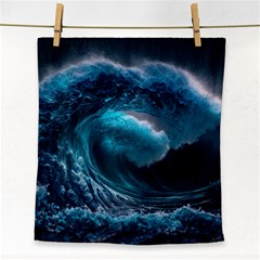 Tsunami Waves Ocean Sea Water Rough Seas Face Towel by uniart180623