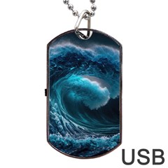 Tsunami Waves Ocean Sea Water Rough Seas Dog Tag Usb Flash (one Side) by uniart180623