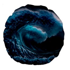 Tsunami Waves Ocean Sea Water Rough Seas Large 18  Premium Round Cushions by uniart180623