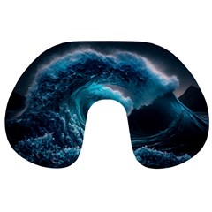 Tsunami Waves Ocean Sea Water Rough Seas Travel Neck Pillow by uniart180623