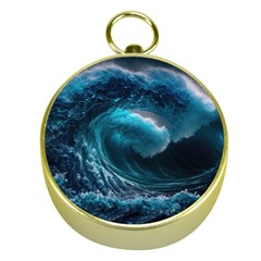 Tsunami Waves Ocean Sea Water Rough Seas Gold Compasses by uniart180623