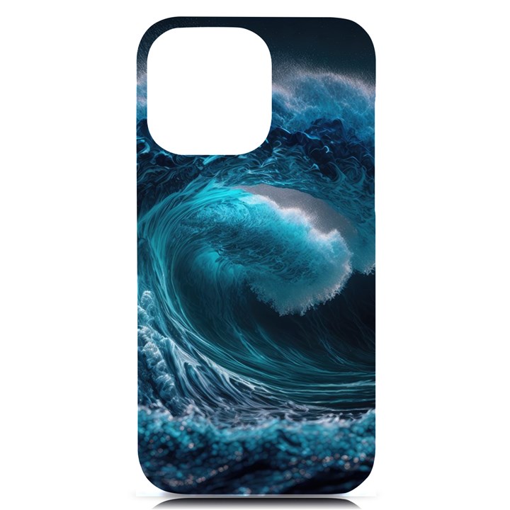 Tsunami Waves Ocean Sea Water Rough Seas iPhone 14 Pro Max Black UV Print Case