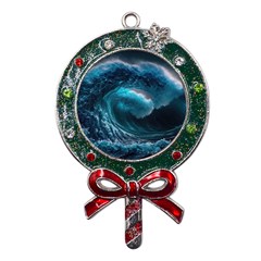 Tsunami Waves Ocean Sea Water Rough Seas Metal X mas Lollipop With Crystal Ornament by uniart180623