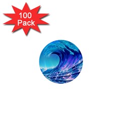 Tsunami Tidal Wave Ocean Waves Sea Nature Water Blue 1  Mini Buttons (100 Pack)  by uniart180623