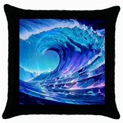 Tsunami Tidal Wave Ocean Waves Sea Nature Water Blue Throw Pillow Case (black) by uniart180623