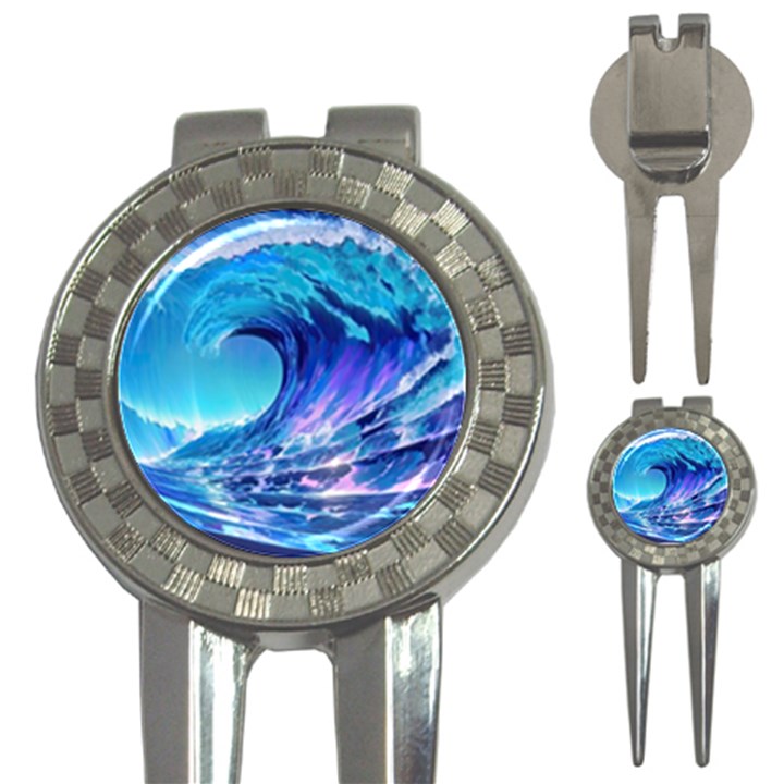 Tsunami Tidal Wave Ocean Waves Sea Nature Water Blue 3-in-1 Golf Divots