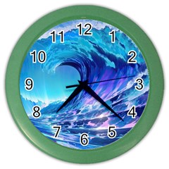 Tsunami Tidal Wave Ocean Waves Sea Nature Water Blue Color Wall Clock by uniart180623