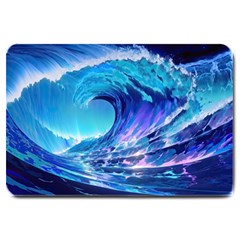 Tsunami Tidal Wave Ocean Waves Sea Nature Water Blue Large Doormat by uniart180623