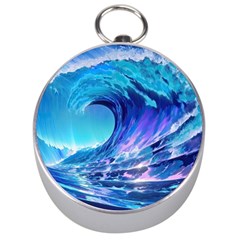 Tsunami Tidal Wave Ocean Waves Sea Nature Water Blue Silver Compasses by uniart180623