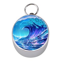 Tsunami Tidal Wave Ocean Waves Sea Nature Water Blue Mini Silver Compasses by uniart180623