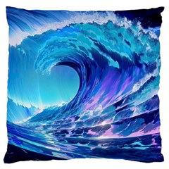 Tsunami Tidal Wave Ocean Waves Sea Nature Water Blue Standard Premium Plush Fleece Cushion Case (two Sides) by uniart180623