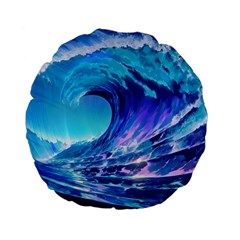 Tsunami Tidal Wave Ocean Waves Sea Nature Water Blue Standard 15  Premium Flano Round Cushions by uniart180623