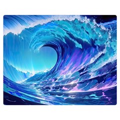 Tsunami Tidal Wave Ocean Waves Sea Nature Water Blue Two Sides Premium Plush Fleece Blanket (medium) by uniart180623