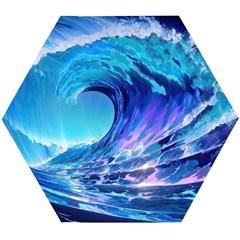 Tsunami Tidal Wave Ocean Waves Sea Nature Water Blue Wooden Puzzle Hexagon by uniart180623