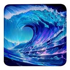 Tsunami Tidal Wave Ocean Waves Sea Nature Water Blue Square Glass Fridge Magnet (4 Pack) by uniart180623