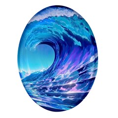 Tsunami Tidal Wave Ocean Waves Sea Nature Water Blue Oval Glass Fridge Magnet (4 Pack) by uniart180623