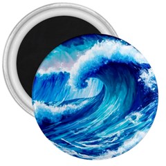 Tsunami Tidal Wave Ocean Waves Sea Nature Water Blue Painting 3  Magnets by uniart180623