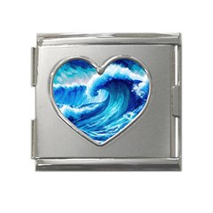 Tsunami Tidal Wave Ocean Waves Sea Nature Water Blue Painting Mega Link Heart Italian Charm (18mm) by uniart180623