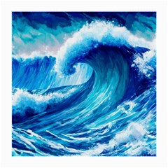 Tsunami Tidal Wave Ocean Waves Sea Nature Water Blue Painting Medium Glasses Cloth by uniart180623