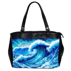 Tsunami Tidal Wave Ocean Waves Sea Nature Water Blue Painting Oversize Office Handbag (2 Sides) by uniart180623