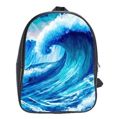 Tsunami Tidal Wave Ocean Waves Sea Nature Water Blue Painting School Bag (xl) by uniart180623