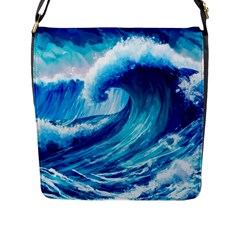 Tsunami Tidal Wave Ocean Waves Sea Nature Water Blue Painting Flap Closure Messenger Bag (l) by uniart180623