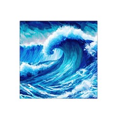 Tsunami Tidal Wave Ocean Waves Sea Nature Water Blue Painting Satin Bandana Scarf 22  X 22  by uniart180623