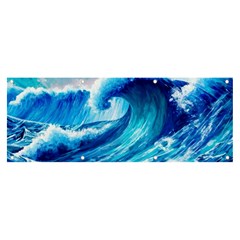 Tsunami Tidal Wave Ocean Waves Sea Nature Water Blue Painting Banner And Sign 8  X 3  by uniart180623