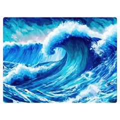 Tsunami Tidal Wave Ocean Waves Sea Nature Water Blue Painting Two Sides Premium Plush Fleece Blanket (extra Small) by uniart180623